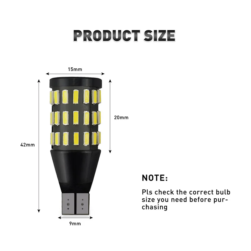 2pcs 3000LM T16 T15 W16W LED Canbus Bulb High Power 921 912 Reverse Lights Super Bright Car Exterior Lamp 6500K White 12V DC