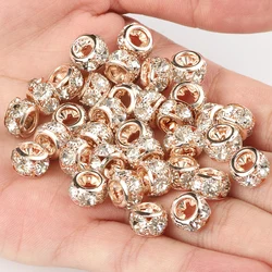 8/10mm Rose Gold Plated Rhinestone Crystal Flat Round Loose Spacer Beads for Jewelry Making DIY Bracelet Charms Accessories