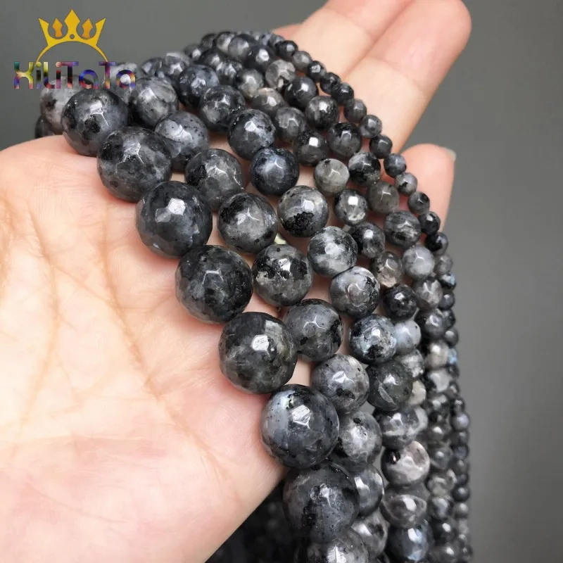 Faceted Natural Stone Beads Black Labradorite Larvikite Stone Bead For Jewelry DIY Making Bracelet Accessories 15\