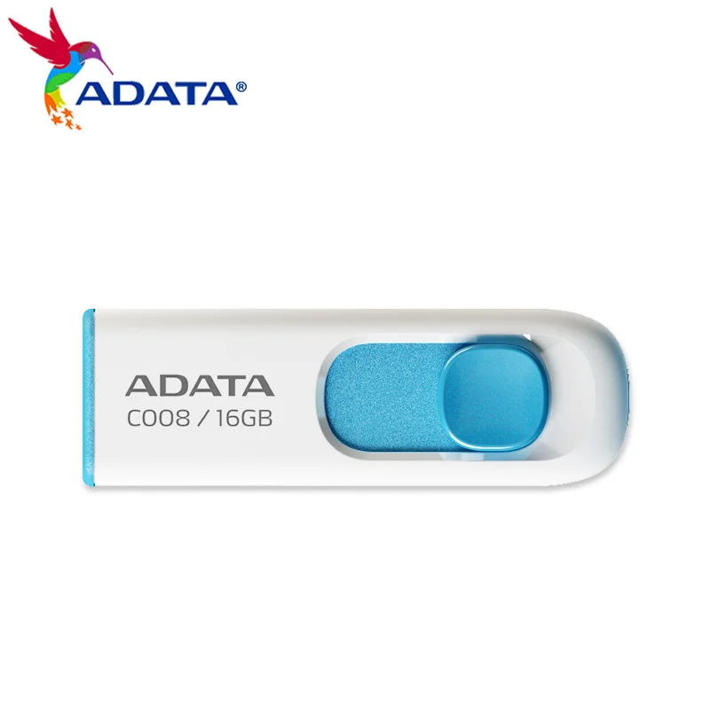 ADATA White USB Flash Drive 64GB 32GB 16GB Capless Sliding Pen Drive C008 Classic USB 2.0 High Speed Flash Drive