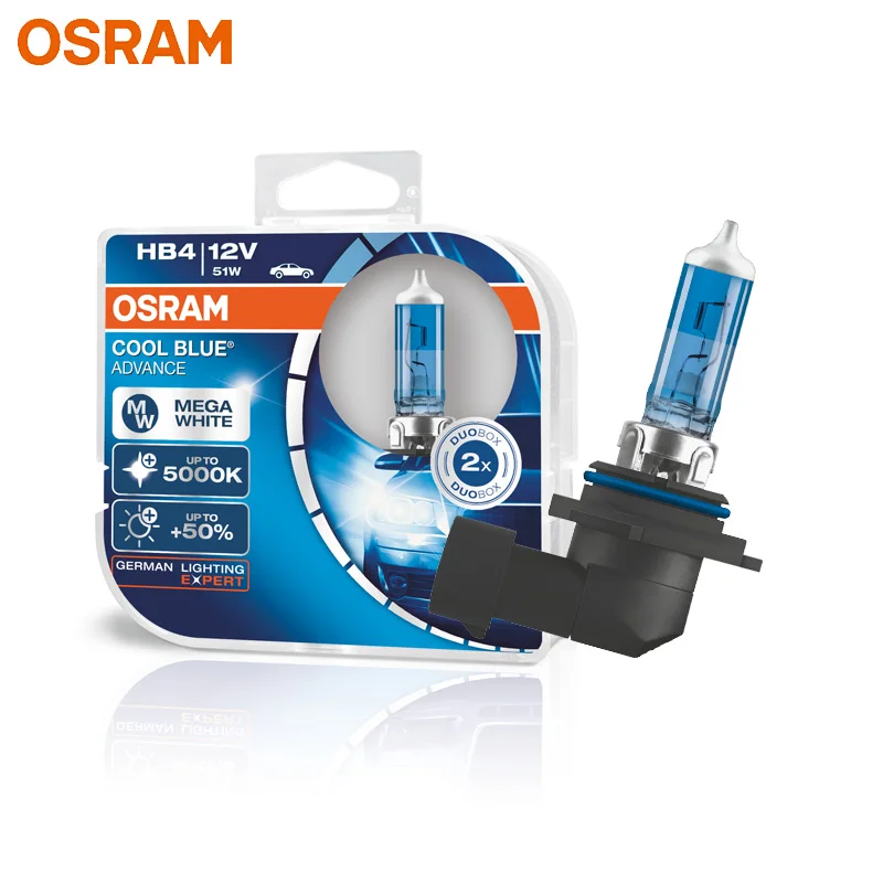 

OSRAM 9006 HB4 CBA Halogen Cool Blue Advance 12V 51W Car Original Headlight 5000K White Light +50% Brighter Genuine Bulbs, Pair