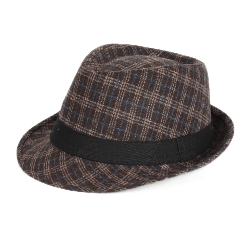 Wholesale Classic Spring and Autumn Checked Panama Fedora black white Hats Men and Women Jazz Caps