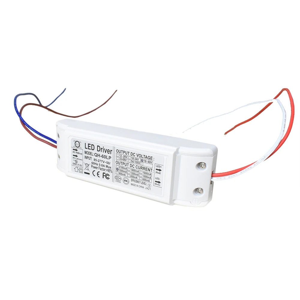 85-277V 50W High Power Driver Constant Current 1015 20AWG 30cm LED Transformer 18V-39V 36-65V 60-96V for Comercial Lighting