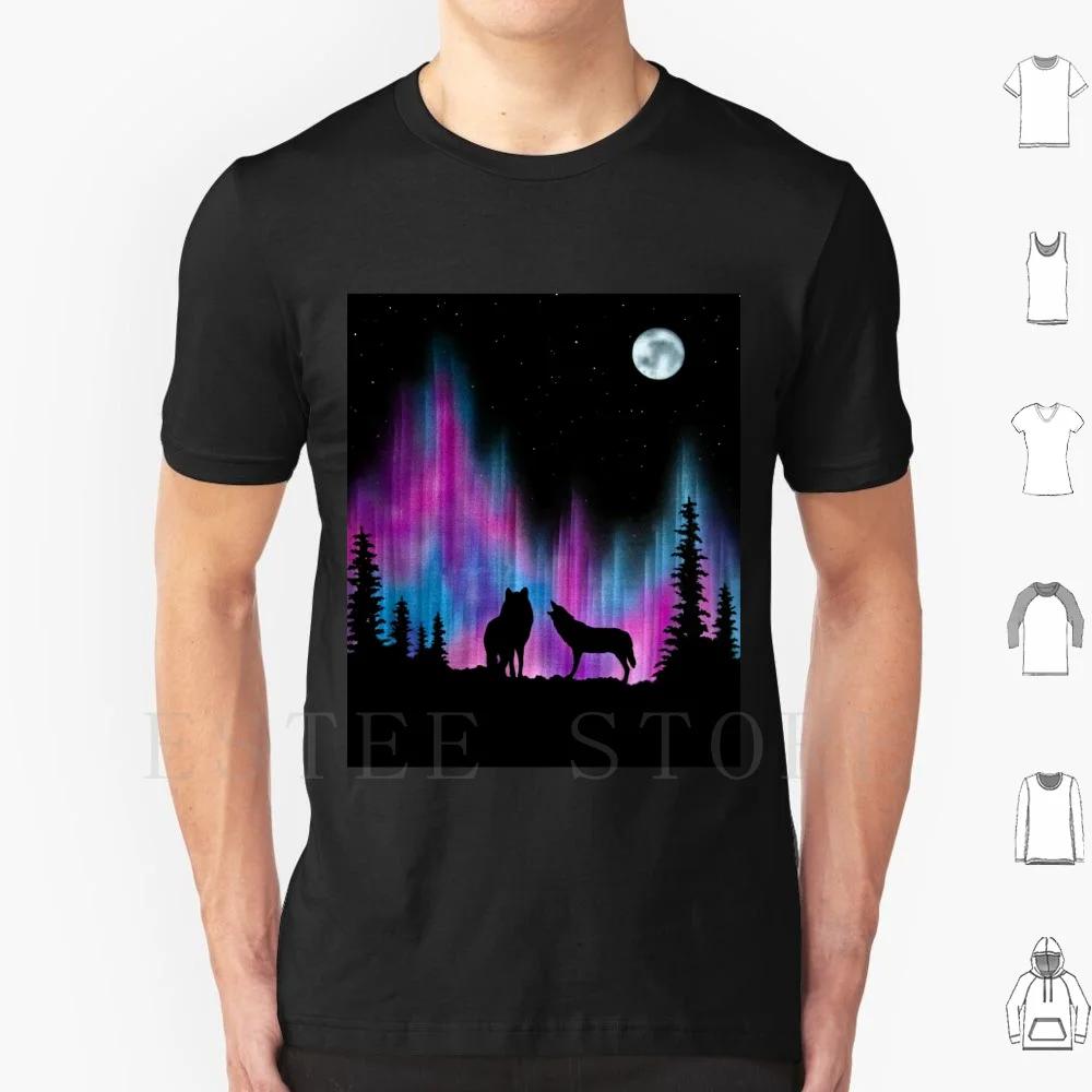 Aurora Wolves 1 By Leslie Berg T Shirt DIY Big Size 100% Cotton Wolf Wolf And Moon Wolves Silhouettes Silhouette Aurora