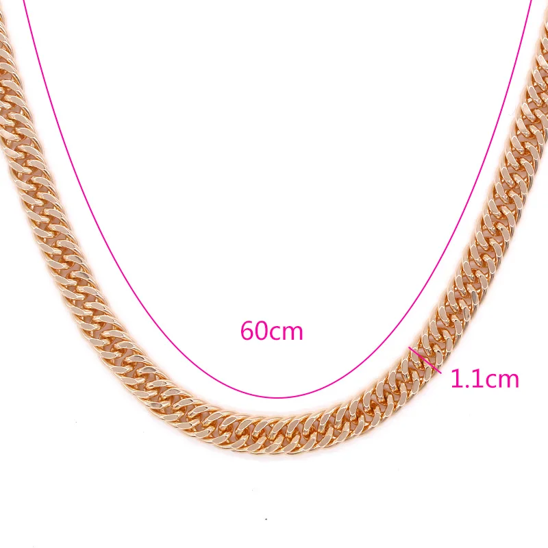 Anietna 585 Rose Gold 11mm 60cm Wide Gold Cuban Chain Classic Choker High Quality Necklace for Women/Men Wholesale collar image 5