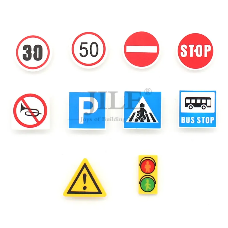 Compatible City Accessories Printed Tile Building Blocks Traffic Light Street Road Signs Indicator MOC Brick Friends Signpost