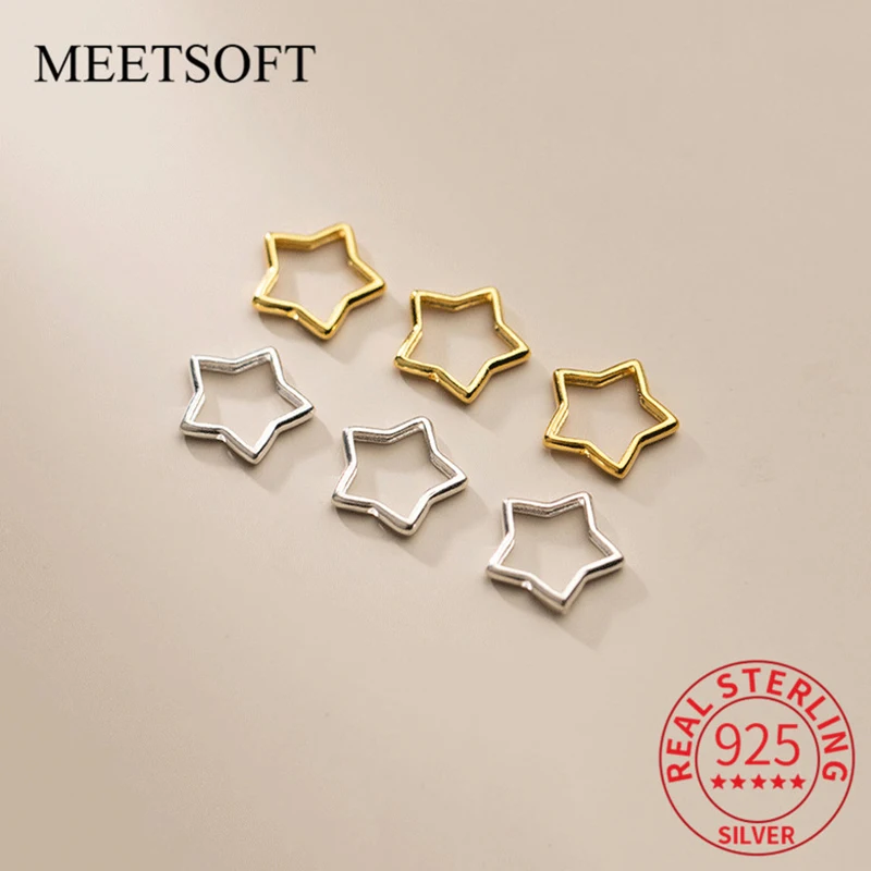 MEETSOFT S925 Sterling Silver Stars bead frame Geometry Charms of DIY Handmade Making Finding Jewelry Components Accessory