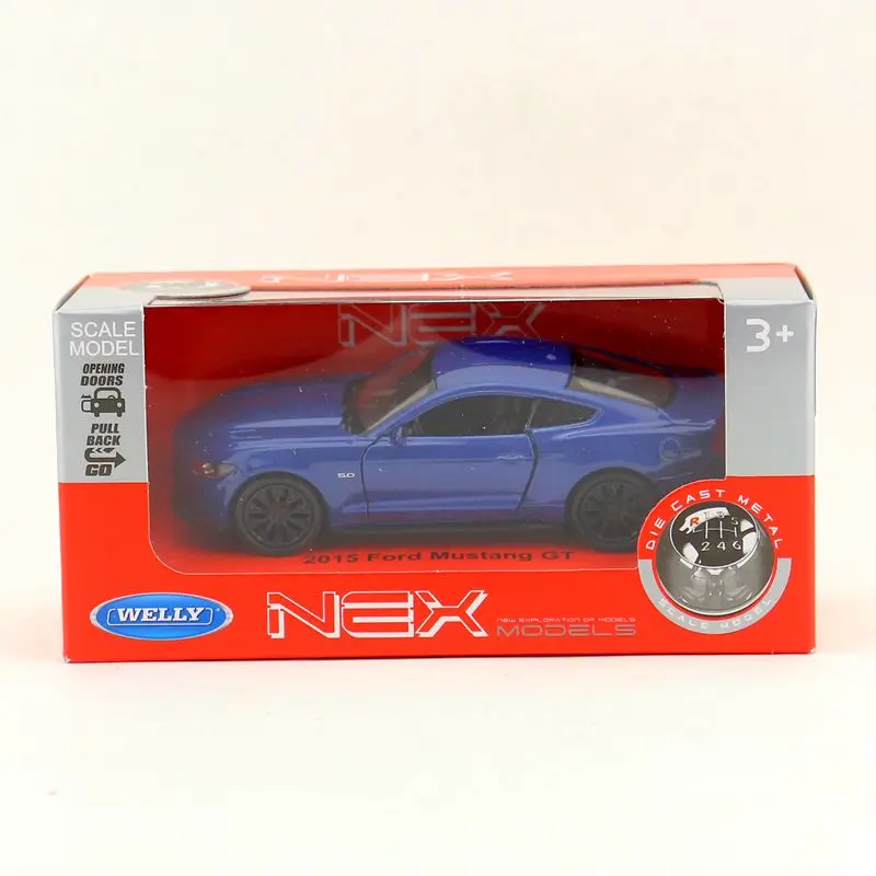 WELLY Toy Diecast Vehicle Model 1:36 Scale 2015 Ford Mustang GT Super Pull Back Car Educational Collection Gift Children