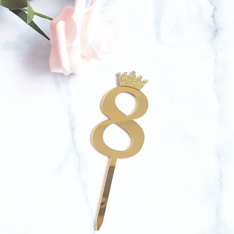 0-9 Kronen-Zahlen Happy Birthday Tortendekoration Gold Acryl Hochzeit Party Cupcake Topper für Babyparty Geschenk Dessert Dekoration – Detail 11