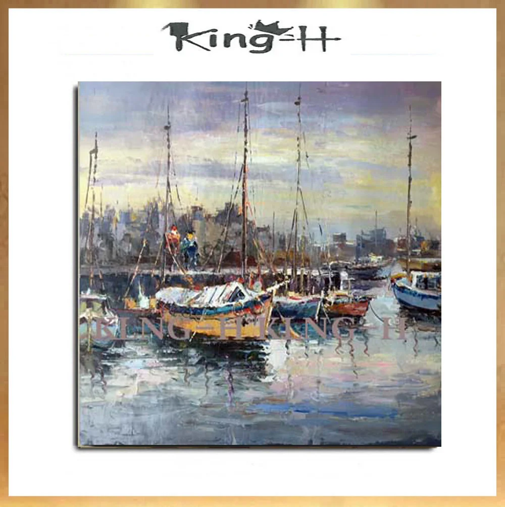 

Hand-painted and Mediterranean garden scenery knife ship painting box on the wall of modern painting the bedroom the adornment o