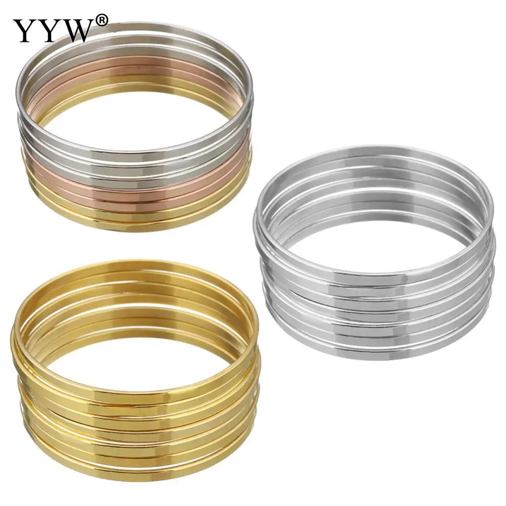 7pcs/Set Stainless Steel Bangle For Woman Gold/Rose Gold/Silver Color Sold By Set Party Birthday Jewelry 3mm Inner Approx 55mm