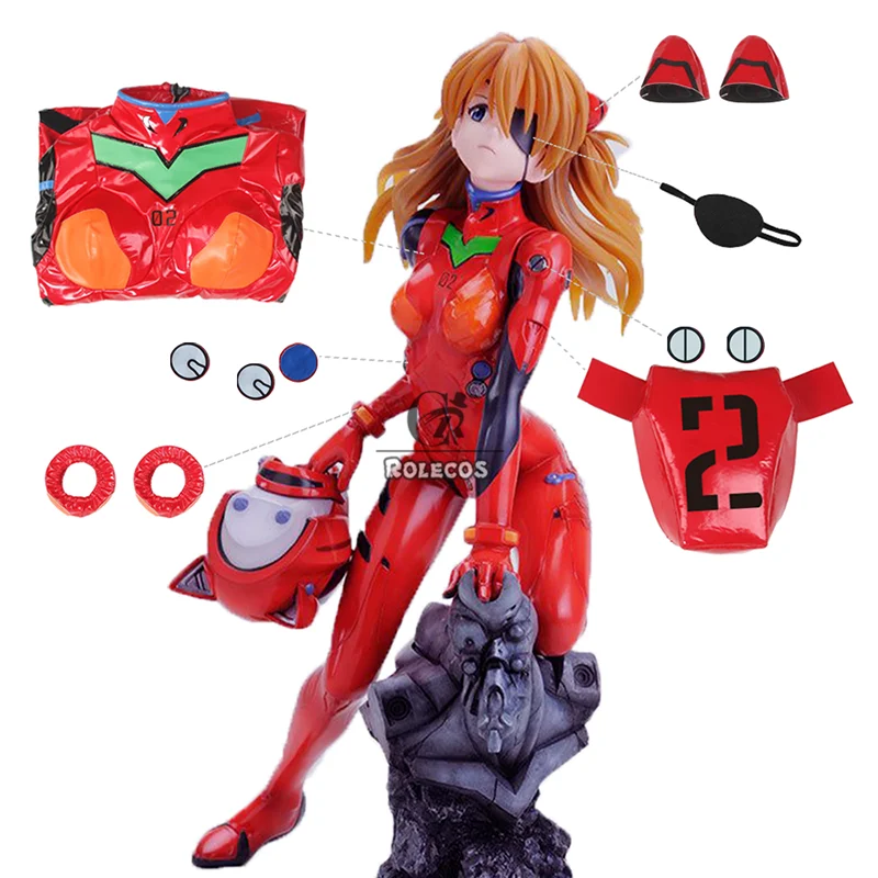 ROLECOS Anime Cosplay Costume Asuka Cosplay Costume Sexy Jumpsuit Women Red Bodysuit Halloween Headwear