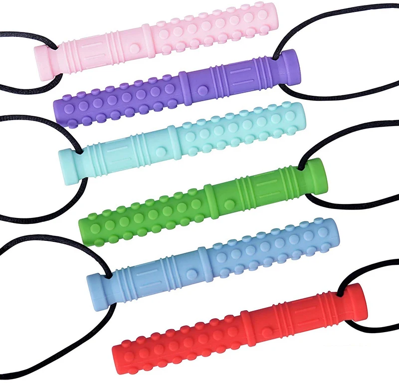 6PCS Silicone Texture Chew Necklace Baby Teether Autism Sensory Chew Pendant Oral Motor Tools for Special Needs ADHD