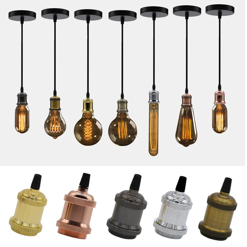 Aluminum Vintage Pendant Light Lamp holder E27 90-265V Edison Light Bulb Lamp holder Industrial Hanging Lamp Loft Home For decor