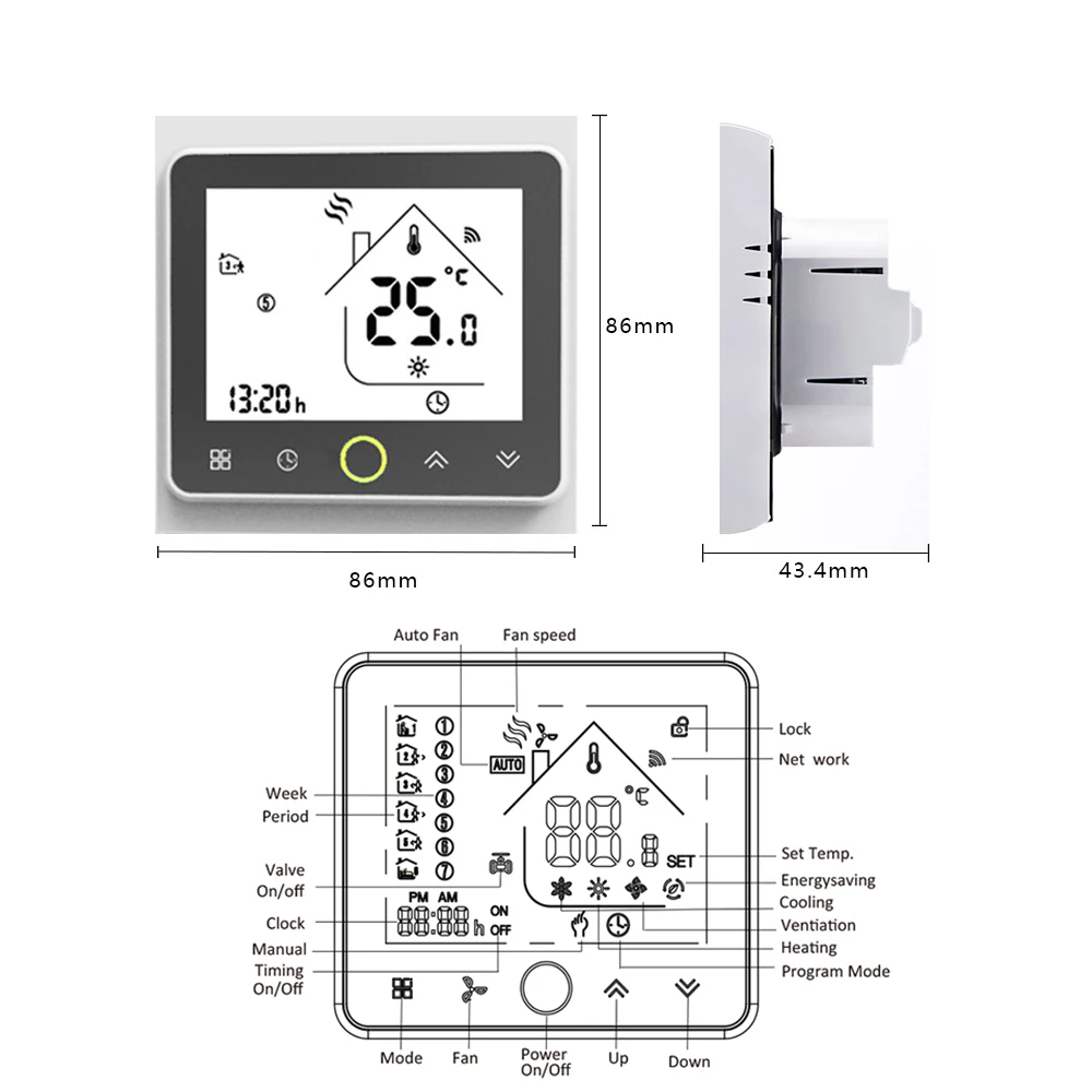 Wifi klimatyzacja termostat wentylator cewka jednostka cyfrowy regulator temperatury sprężarki 220V Tuya inteligentne życie Alexa Google Home