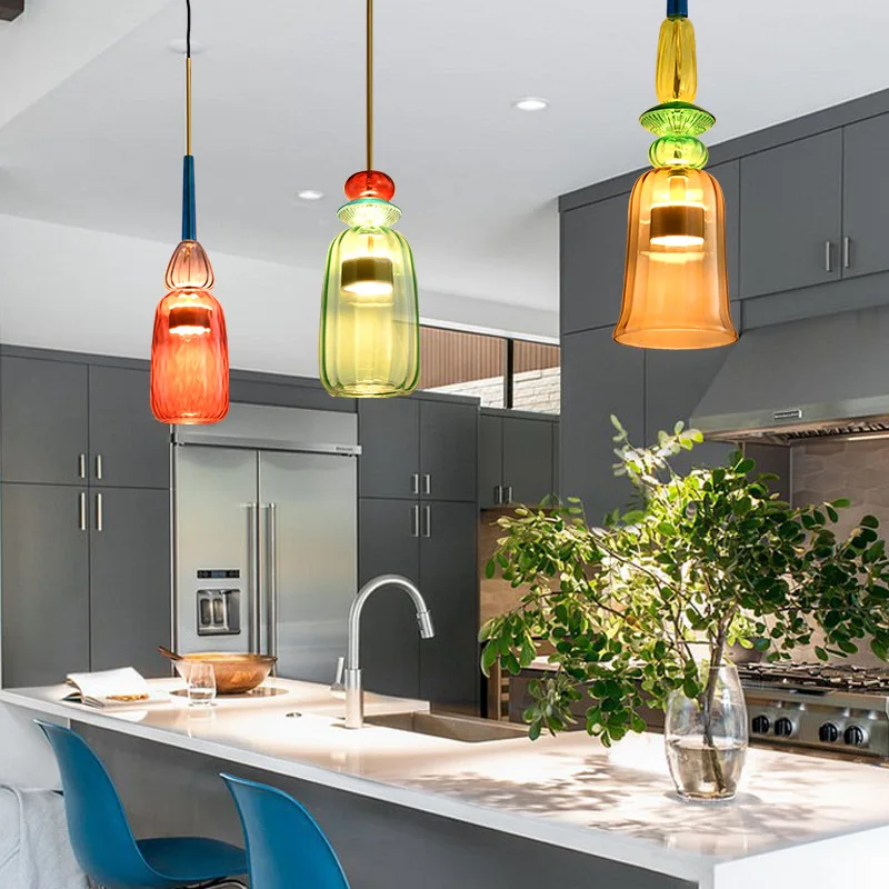 

Modern Minimalist Pendant Lights Restaurant Kitchen Creative Bedroom Bedside Bar Colorful Glass Pendant Light Light Fixtures