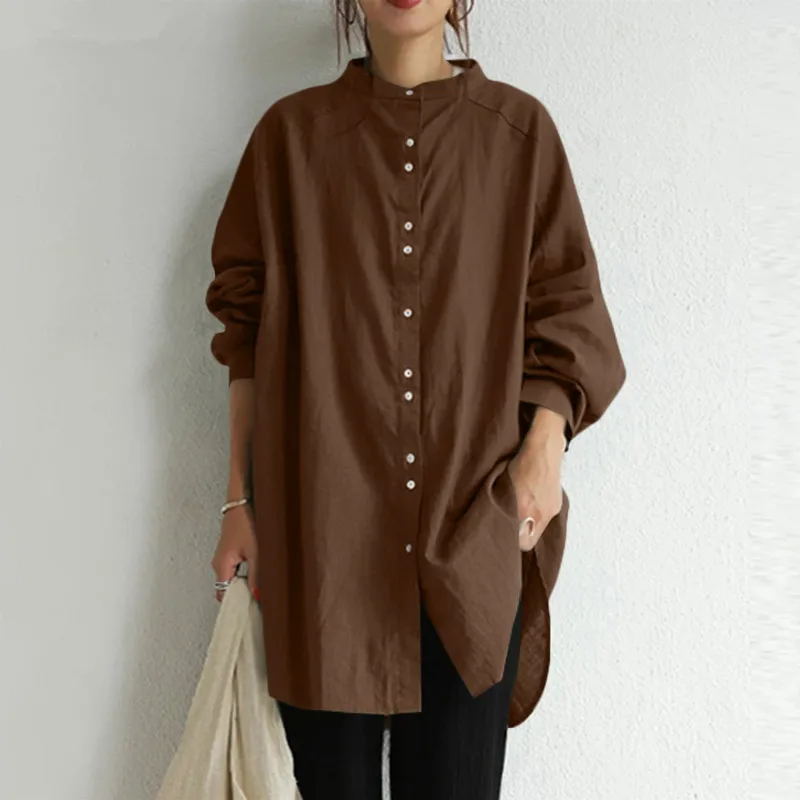 New plus size ladies casual shirt 7XL 6XL 5XL fashion long sleeve cotton collar button loose solid color top.