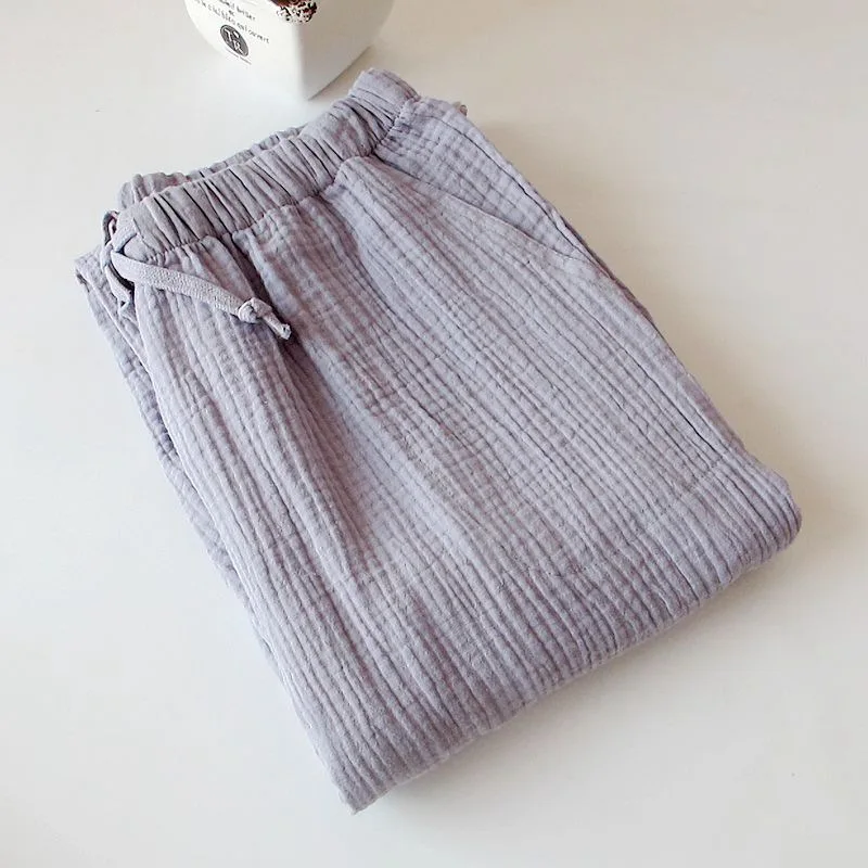 Casual Sleepwear Summer Couple Pajamas Cotton Gauze Pants Spring&autumn Bathrobe Home Pants Oversized Buttoms Lovers Nightwear