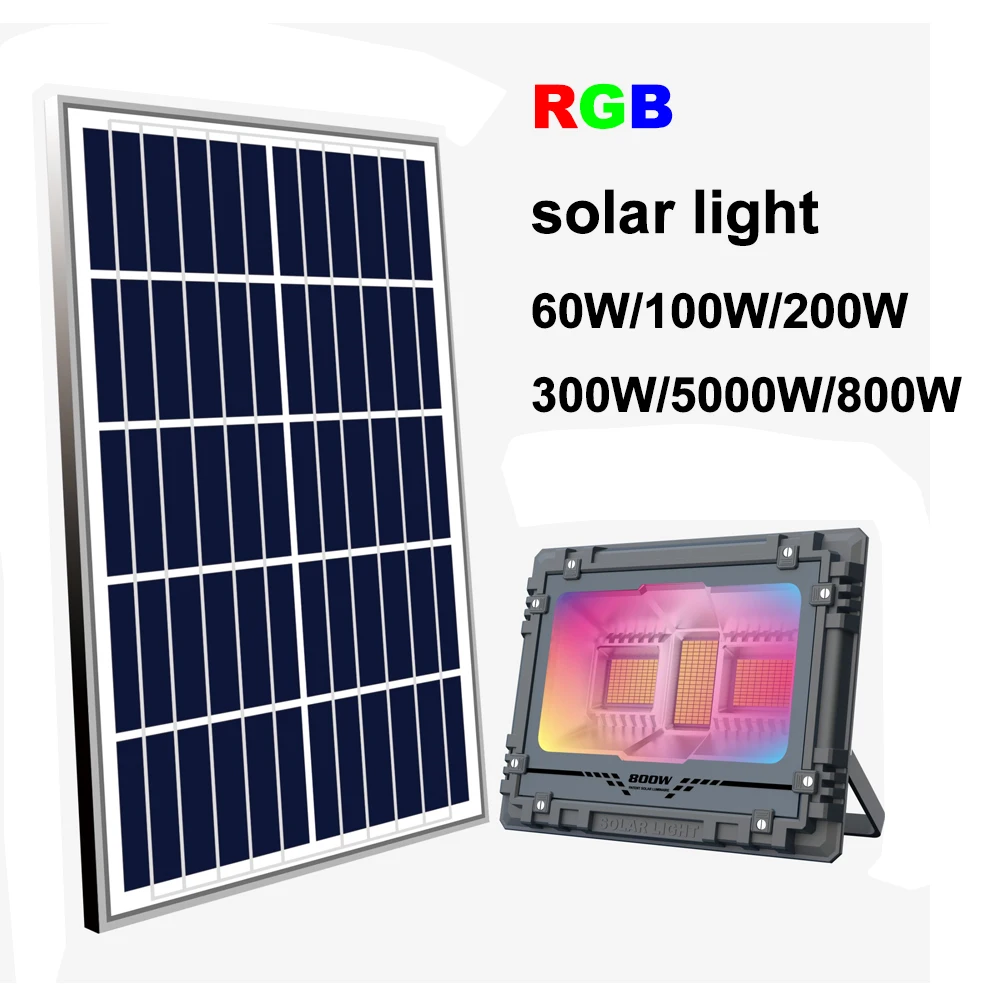 

Christmas Decoration RGB Solar Light Outdoor 100W 200W 300W 500W 800W Solar Panel Remote Flood Lights Sunlight for Garden Road