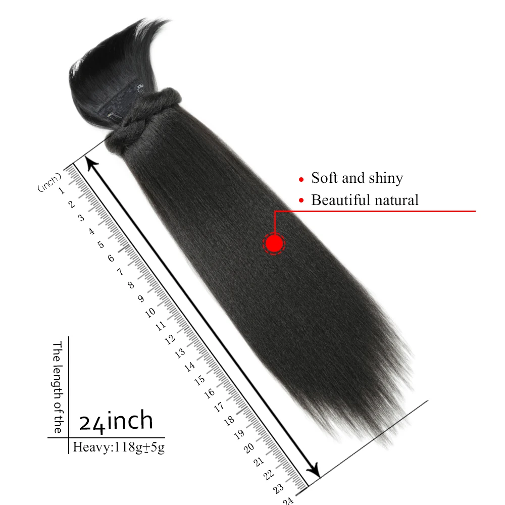 24inch Kinky Straight Ponytail With Bangs Synthetic Clip In Hair Extension Afro Drawstring Ponytail African American For Women