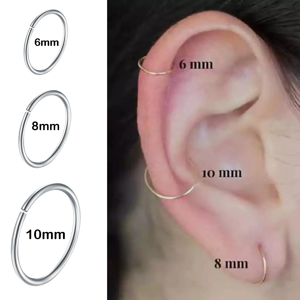 2PCS Stainless Steel Seamless Segment Rings Nose Hoops Ear Piercing Tragus Nose Rings Ear Cartiliage Tragus Sexy Body Jewelry