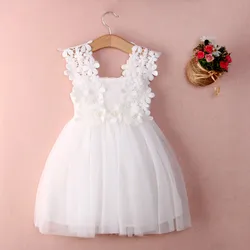 New 2-7Y Baby Girl Princess Lace Tulle Flower Fancy Backless Gown Formal Party Dress