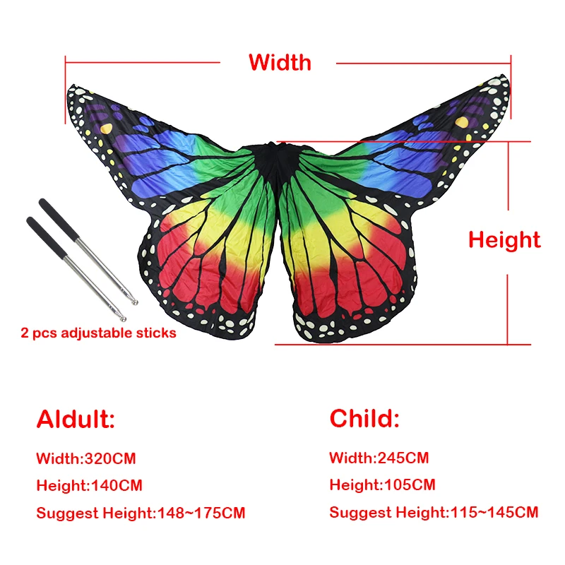 Full Color Women Belly Dance LED Wings Halloween Stage Girl LED Light Butterfly Costume Rainbow Color Dance Glowing Cloak Props