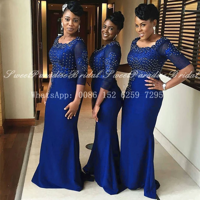 Luxury Heavy Beads Bridesmaid Dresses With Appliques Mermaid Sheer Half Sleeves Long Wedding Party Dress Maid Of Honor Bridesmaid Dresses AliExpress
