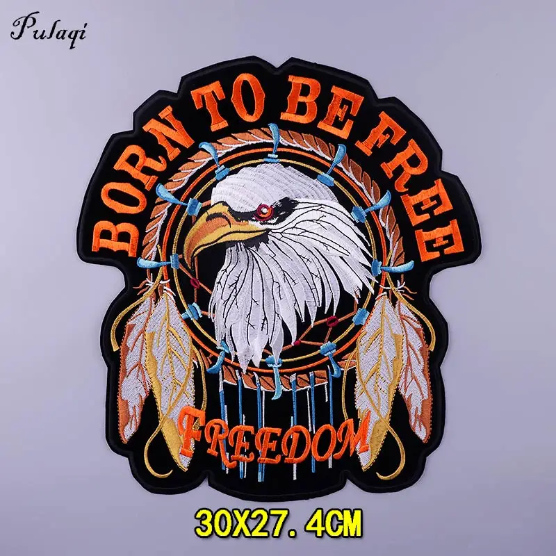 Punk Animal Clothing Thermoadhesive Patches Iron-on Sticker For Clothes DIY Eagle Stripe Jeans Patches Iarge Embroidered Patch