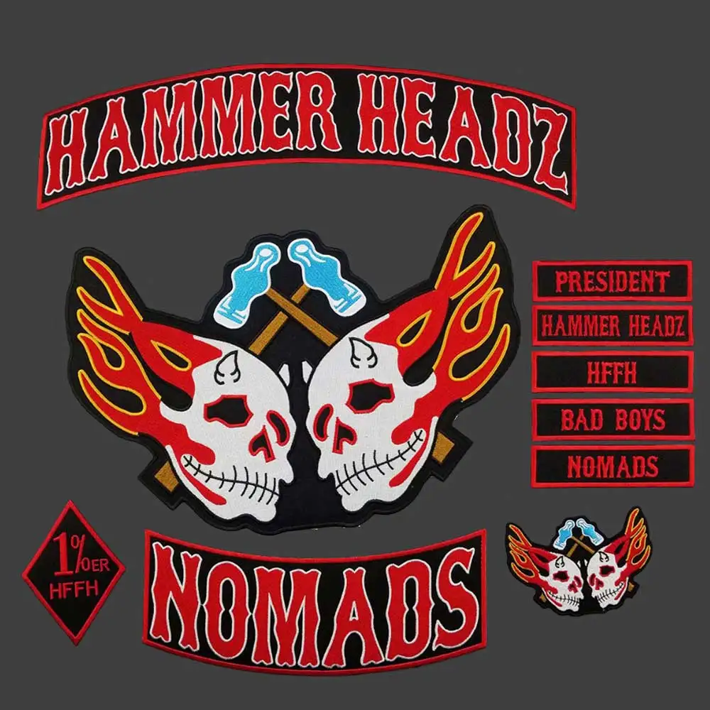 Hammer Headz Nomads Large Size Embroidery Motorcycle Biker Patches Clothes Stickers Apparel Accessories Badge