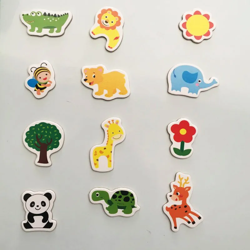 12pcs/lot Animal Fridge Magnet Fish and Crab Wooden Fridge Magnet 3D Cartoon Sticker Toy for Kids Diy Office Whiteboard Gadget