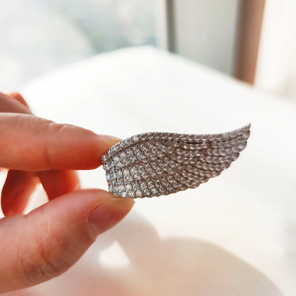 Bague longue et mignonne avec design d'angle d'aile, bijoux en cristal complet, charbon brillant CZ, cadeau pour les filles