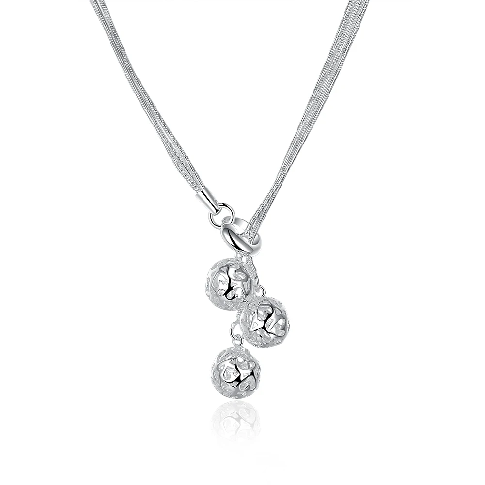 925 Sterling Silver Hollow Ball Necklace For Women Fashion Trend Setting Hight Quality For Mother's Day Gift Charm Snake Chain