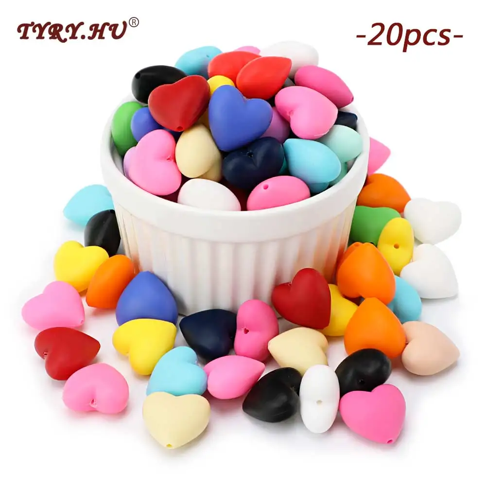 TYRY.HU 20pc Food Grade Baby Silicone Heart Beads BPA Free Baby Teething Beads DIY Toy For Pacifier Chain Baby Rattle Beads