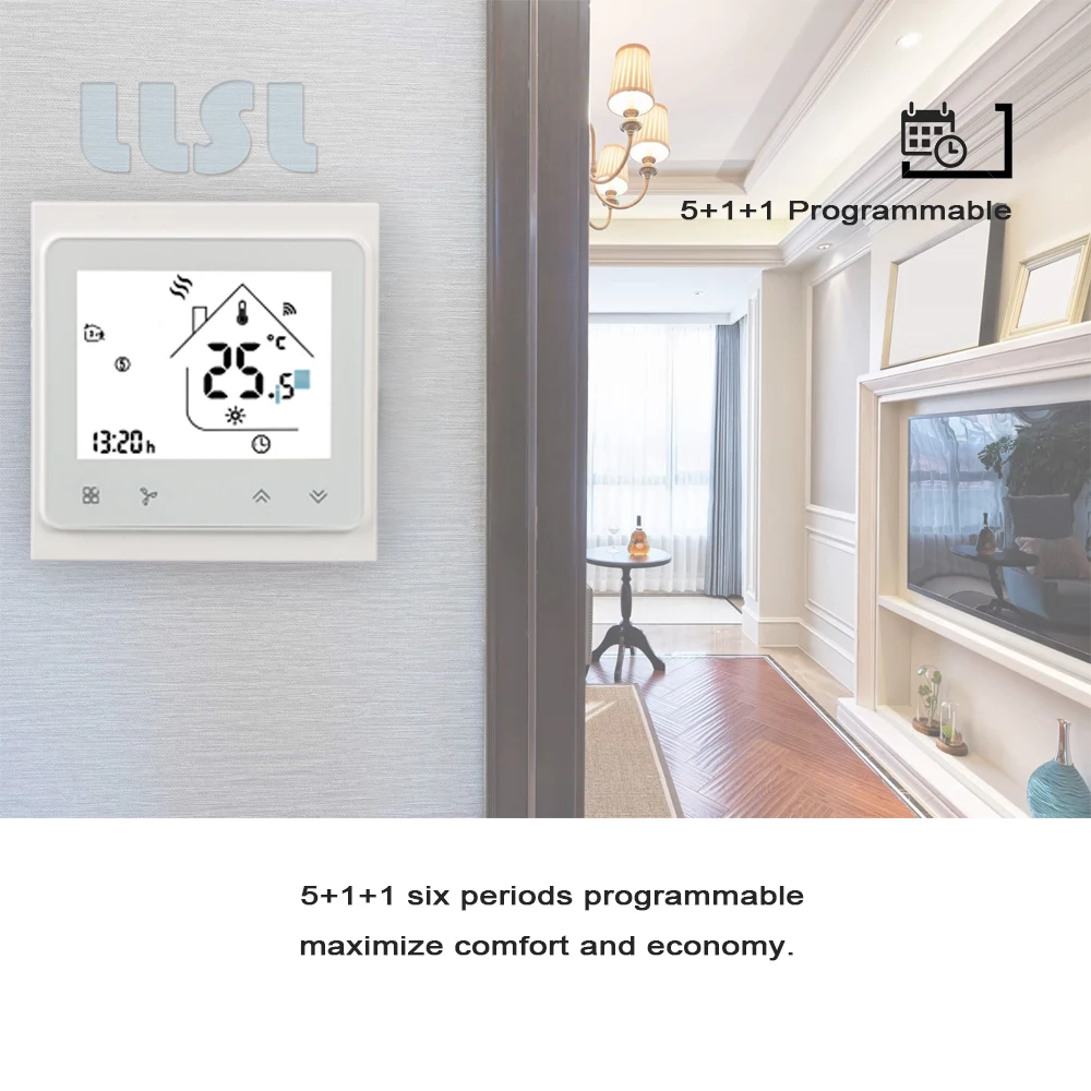 HVAC thermostat indoor digital 3 speed fan coil thermostat Programmable thermostat 95-240VAC 24VAC