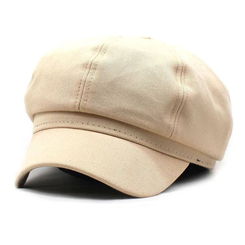 Women Polyester Solid Color Duck Tongue Beret Simple Casual Octagonal Cap Autumn and Winter Joker Painter Hat 38