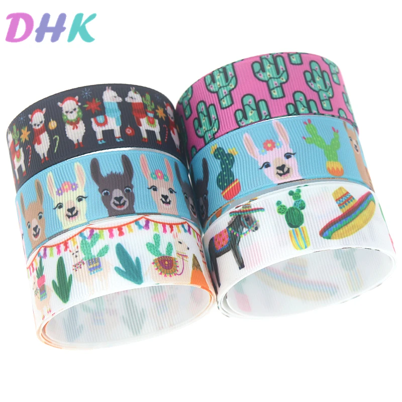 DHK 5yards Llama cactus Printed Grosgrain Ribbon Accessory Hairbow Headwear Decoration DIY Wholesale OEM C1748