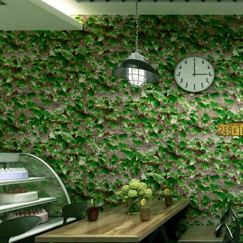 Restaurant Restaurant Fast Food Store Snack Decoration Small Restaurant Wallpaper Retro Climbing Tiger 3D Stereo Green Leaf