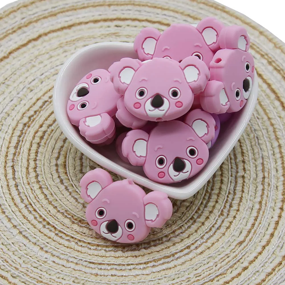 Cute-idea 10pcs Silicone Beads Mini Koala bead Food Grade Rodents DIY Baby Teething Necklaces Toys Baby Silicone Teether