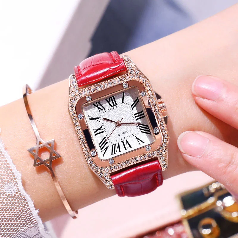 Relógios femininos de luxo diamante quadrado romano senhoras relógio elegante moda quartzo relógio de pulso montre femme reloj mujer