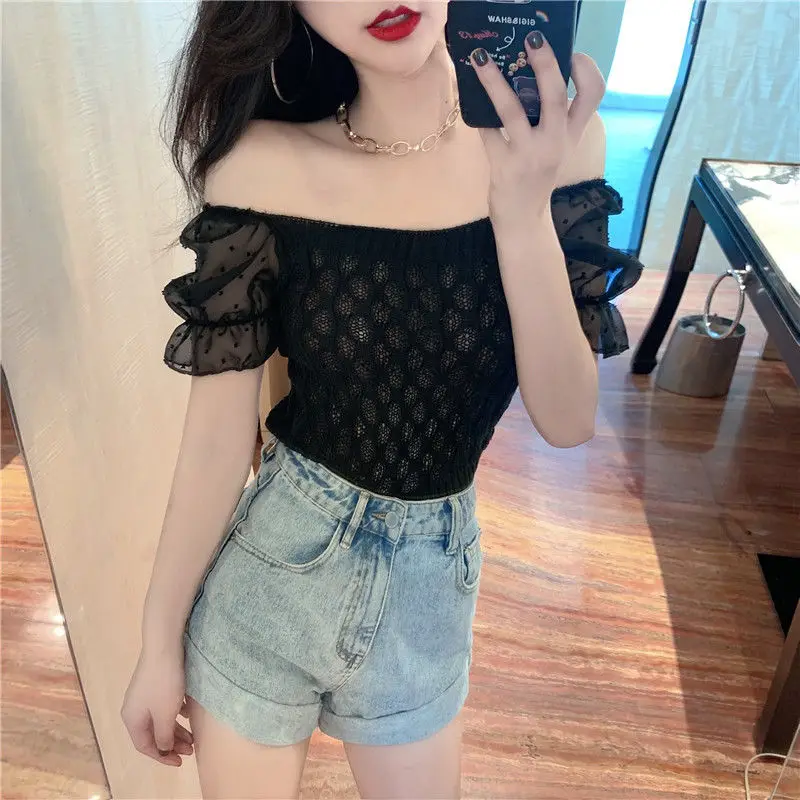 Woman TShirts nian Summer Chiffon Shirt Collar Short Sleeve T-shirt Top Crop Top Mujer Camisetas