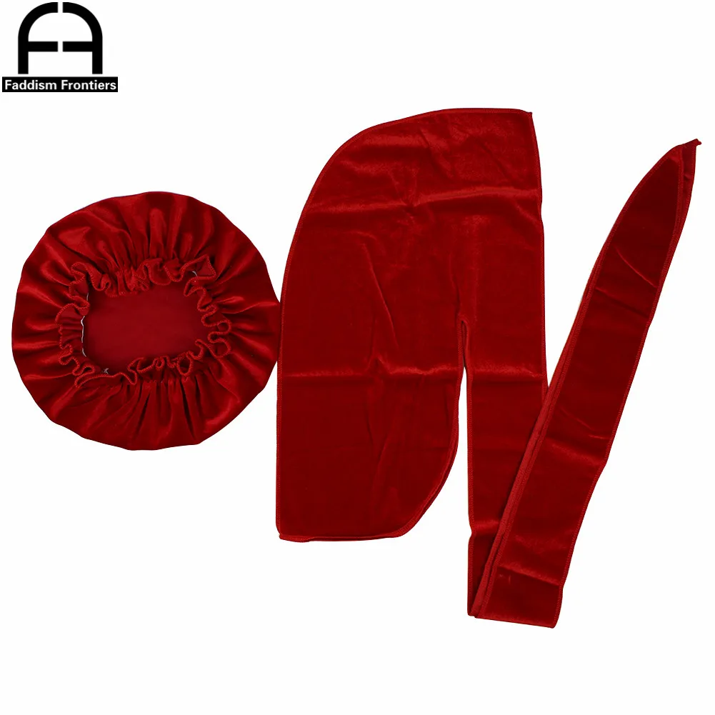 Unisex Men Velvet Durag Match Velvet Bonnet for Women Bandanas for Men Turban Hat Long Tail Do Durag Waves Cap