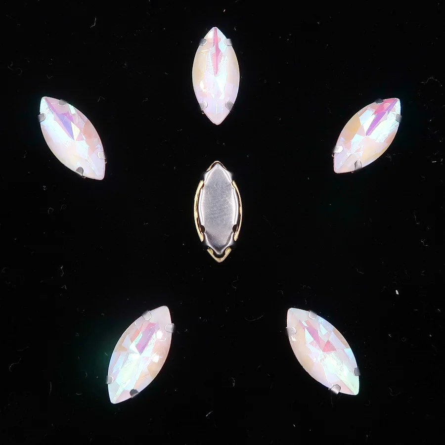 Navette-förmige Silberkrallenfassungen, 20 Stück, Regenbogen- & Jelly-Candy-AB-Farben, Glaskristall, 7*15mm, zum Aufnähen, Strass für Taschen, DIY-Verzierung – Detail 12
