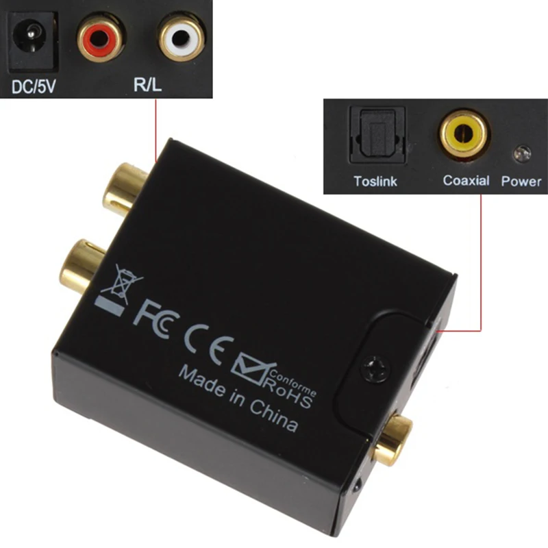 Convertisseur audio numérique vers analogique à fibre optique coaxiale portable, prise AUX 3.5mm, RCA, L, R, éventuelles DIF, amplificateur décodeur audio numérique