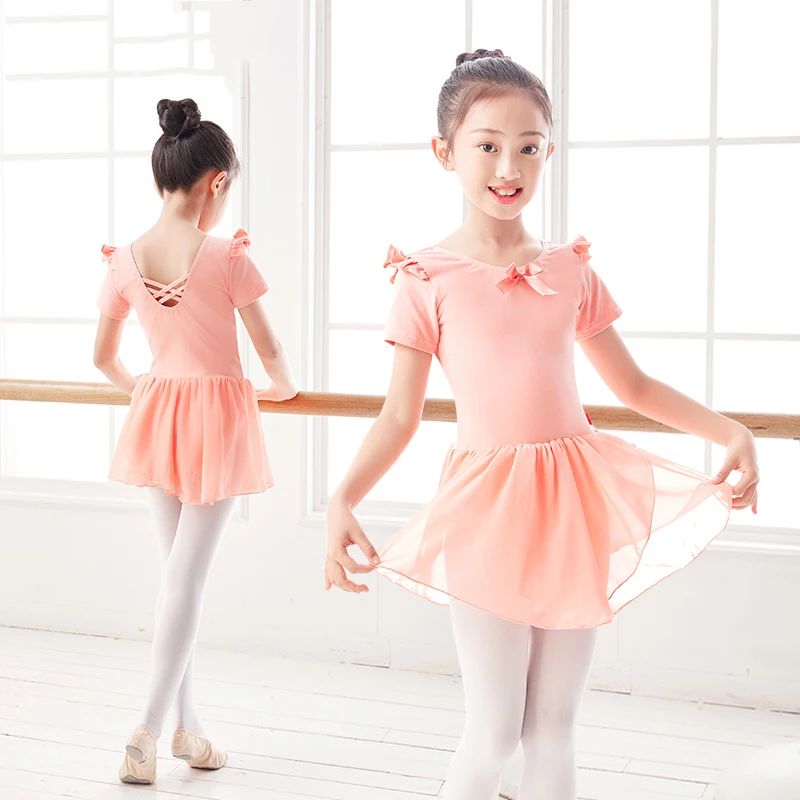 Ballet Dress for Girls Kids Dance Dress Short Sleeve Chiffon Skirted Ballet Leotard Gymnastic Costume Blue Lotus Dance Wear