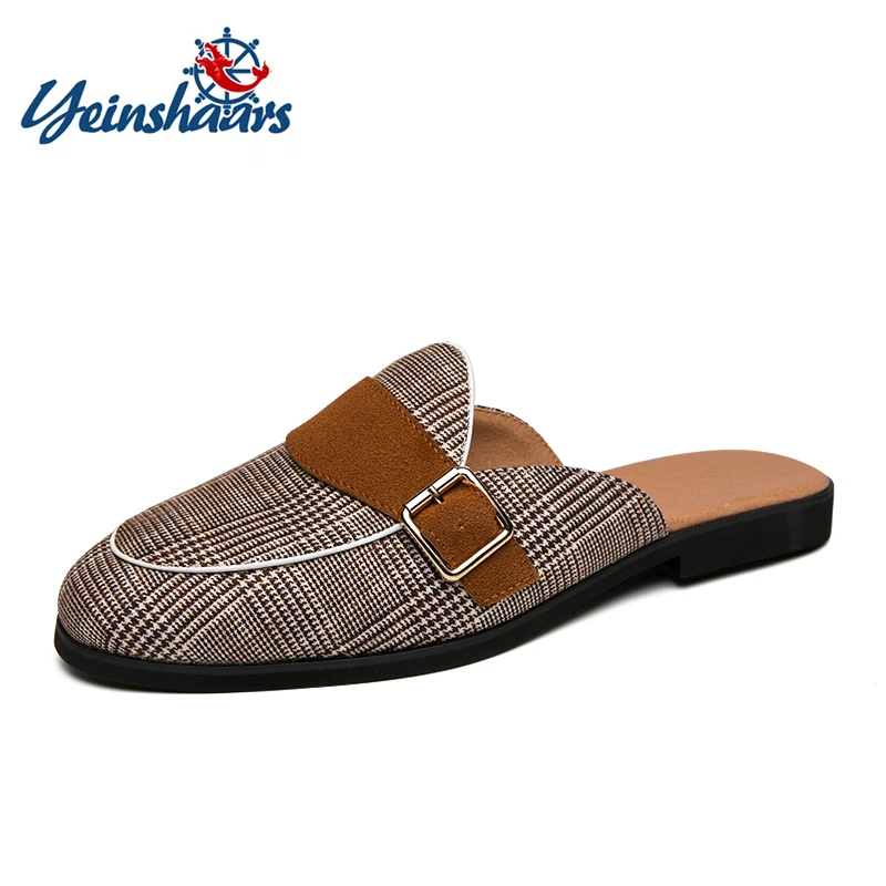 FUQIAO Summer Canvas Man Loafer Slides Elegant Casual Shoes Lightweight Half Shoes for Man Breathable Slip-on Mules Slippers