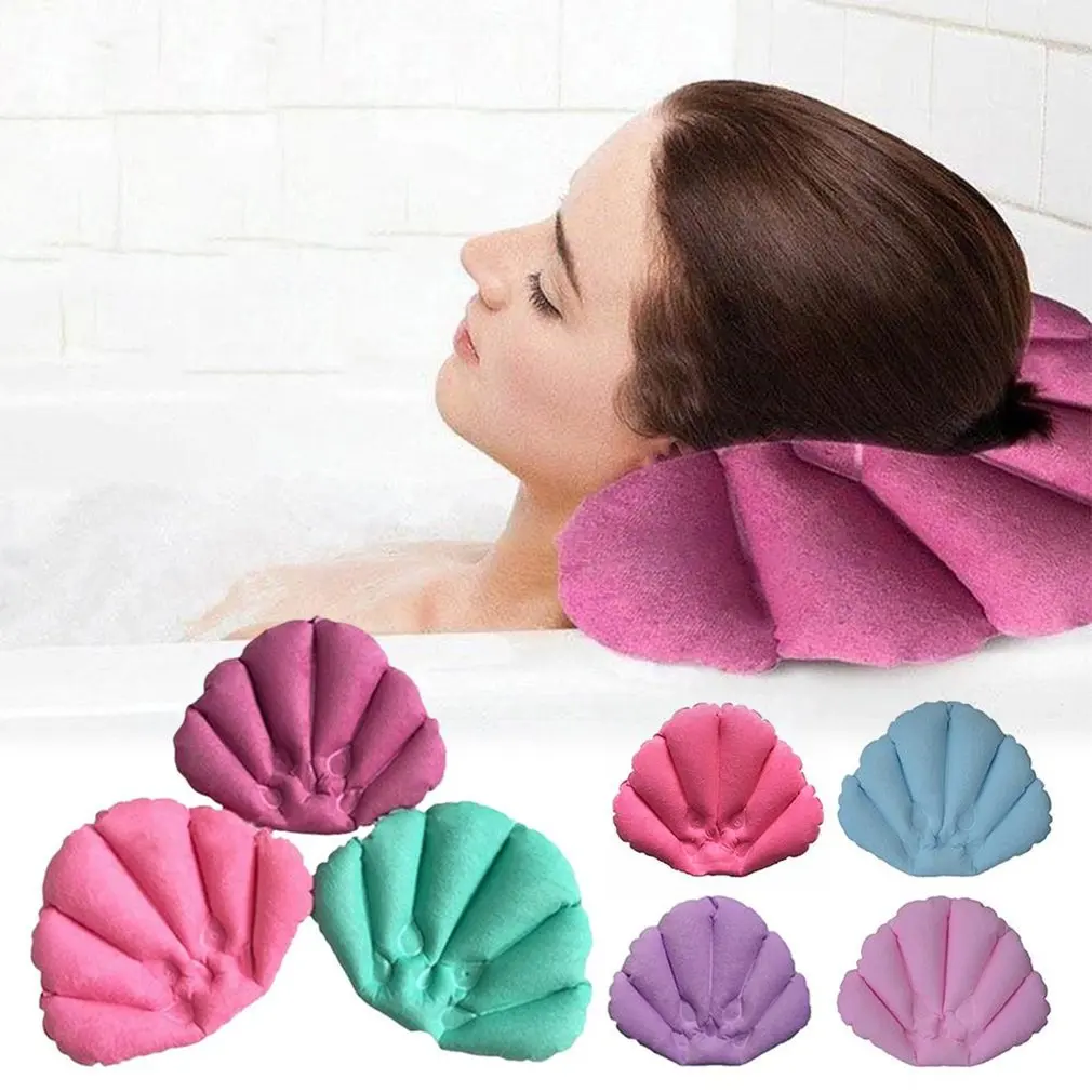 1pc Soft Bathroom Pillow Home Comfortable Spa Inflatable Bath Cups Shell Shaped Neck Bathtub Cushion Inflatable Bath Pillow