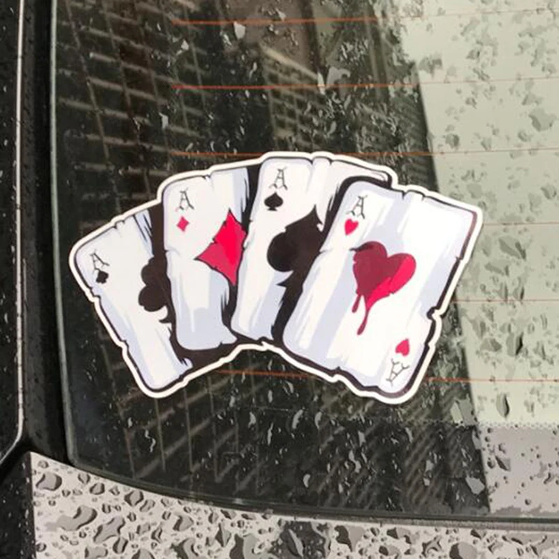 2023 New Car Sticker Playing Card A Reflective Personality Sticker Poker Monster Hat Sticker Car Sticker