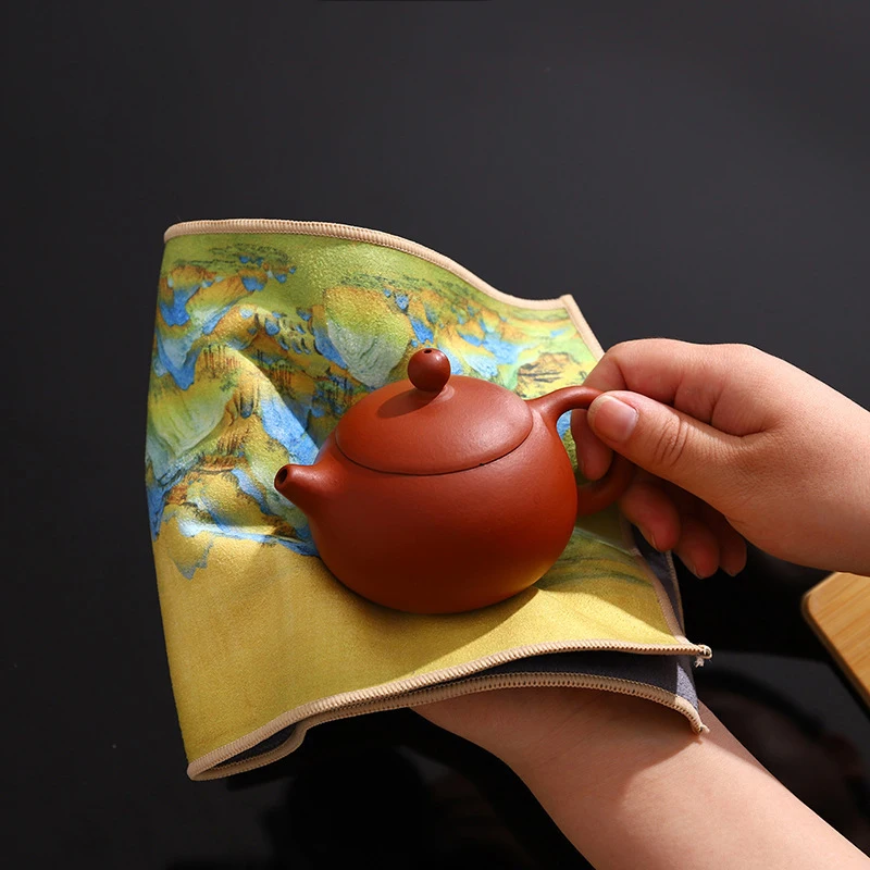 Trapo profesional chino pintado, toalla de té gruesa, súper absorbente, juego de limpieza de té de alta gama, accesorios para tapete de taza,