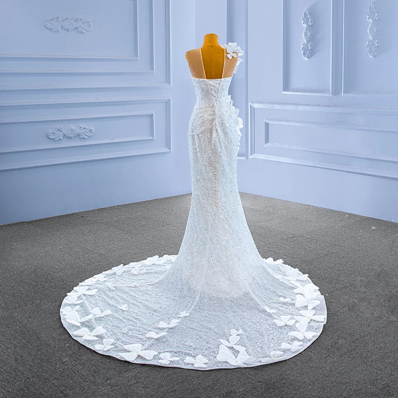 RSM Collection – robe de mariée asymétrique, asymétrique, épaule dénudée, motif de fleurs 3d, faite par le client, modèle 67424